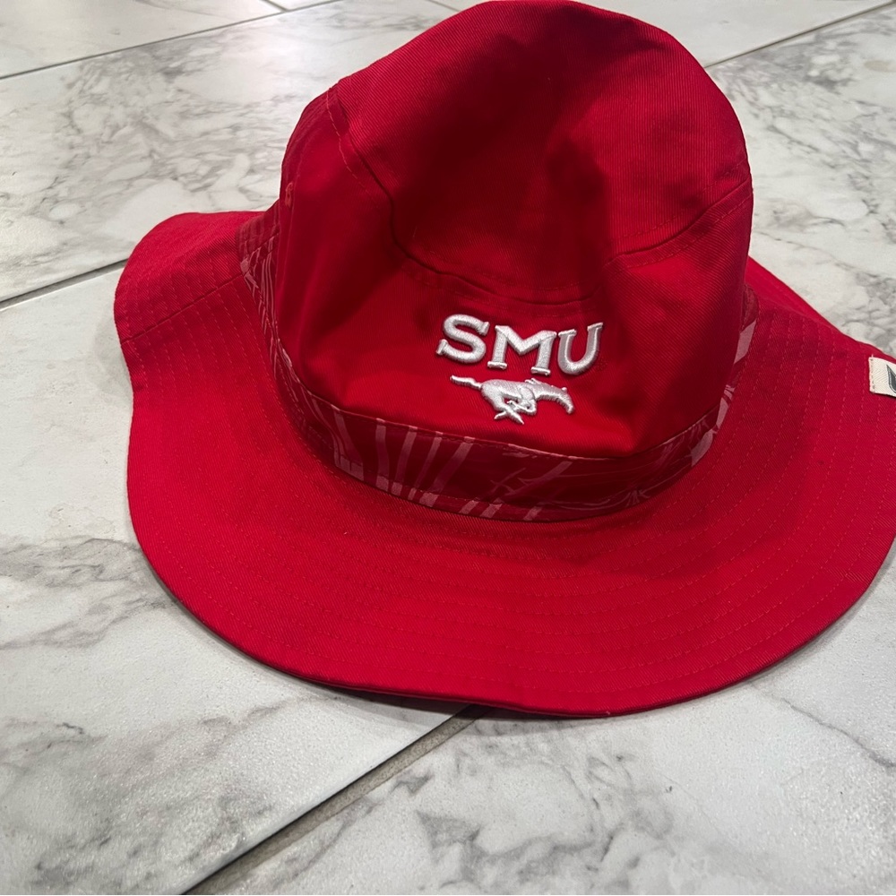 Embroidered SMU Mustangs Bucket Floral Red Hat Cap Colosseum Football Basketball - Picture 4 of 4